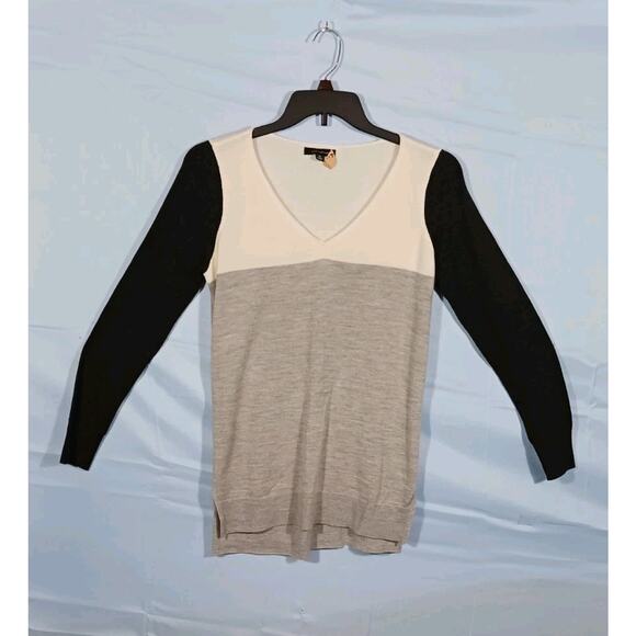Ann Taylor Medium White Gray Black Color Block Long Sleeve Tunic Wool Blend - Picture 1 of 7